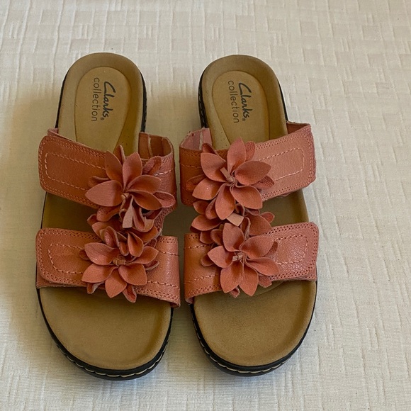 Clarks Shoes - CLARKS  Pink Floral Double-Strap Slide Sandals